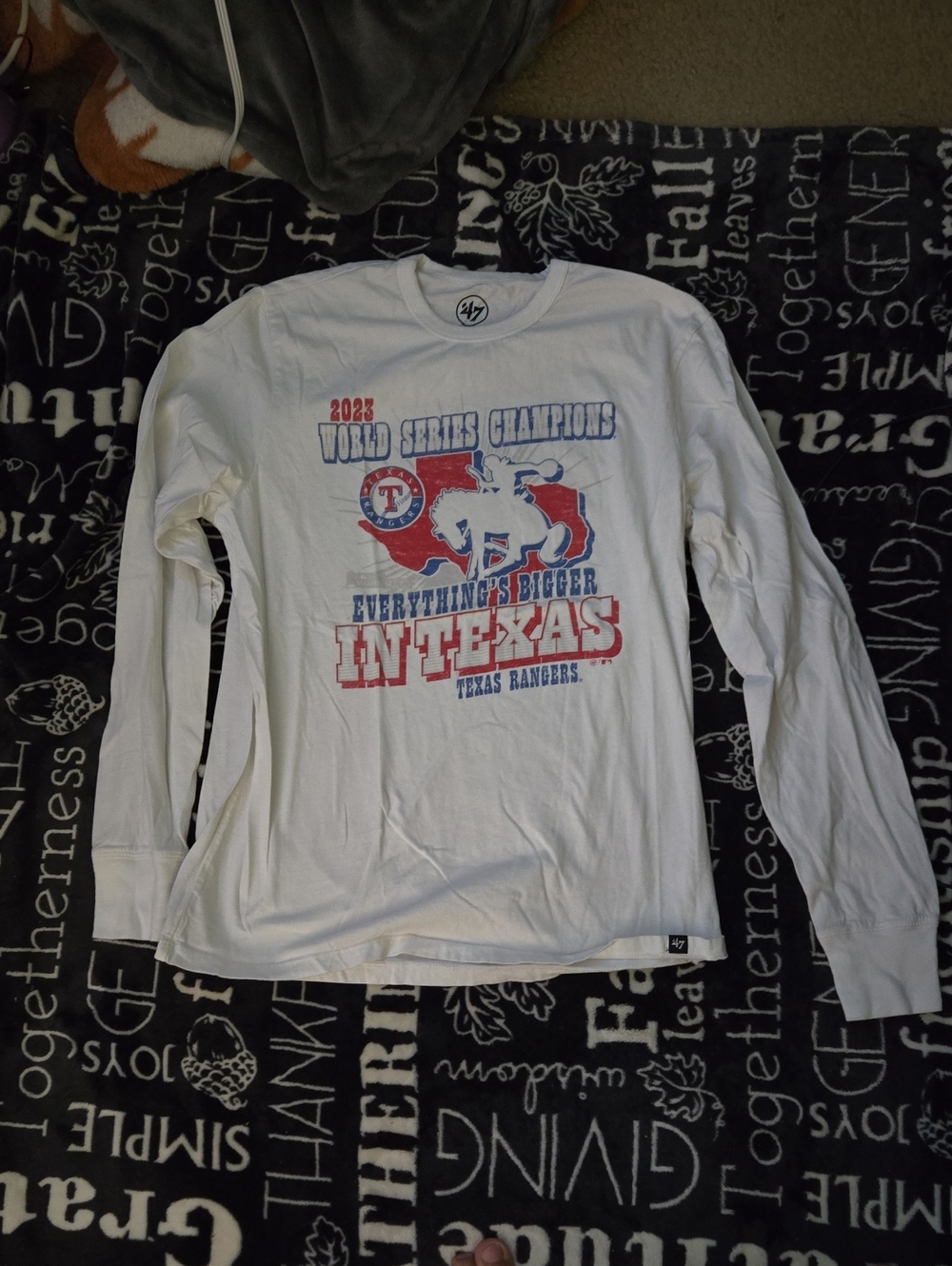 '47 Texas Rangers 2023 World Series Champions Long Sleeve Tee - White, Red, Blue